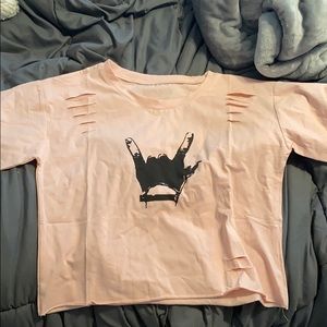 Pink Rockstar Cropped Distressed Tee